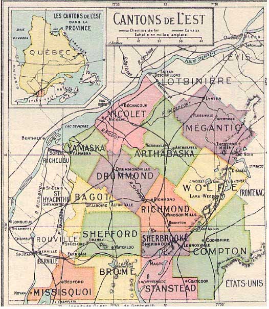 Map of the Eastern Townships, Quebec